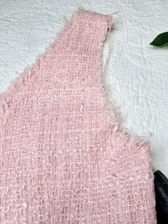 Zara Women's Crop Top Size Medium Pink Tweed V Neckline Sleeveless Festival Y2K - Picture 8 of 10